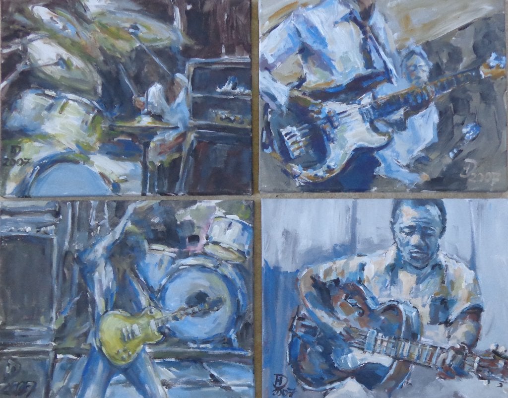 HORST DENZINGER / 4 STUKS / MUZIEK OLIEVERF 40x50cm CHASSIS, Ophalen of Verzenden, Gesigneerd, Olieverf, Muziek
