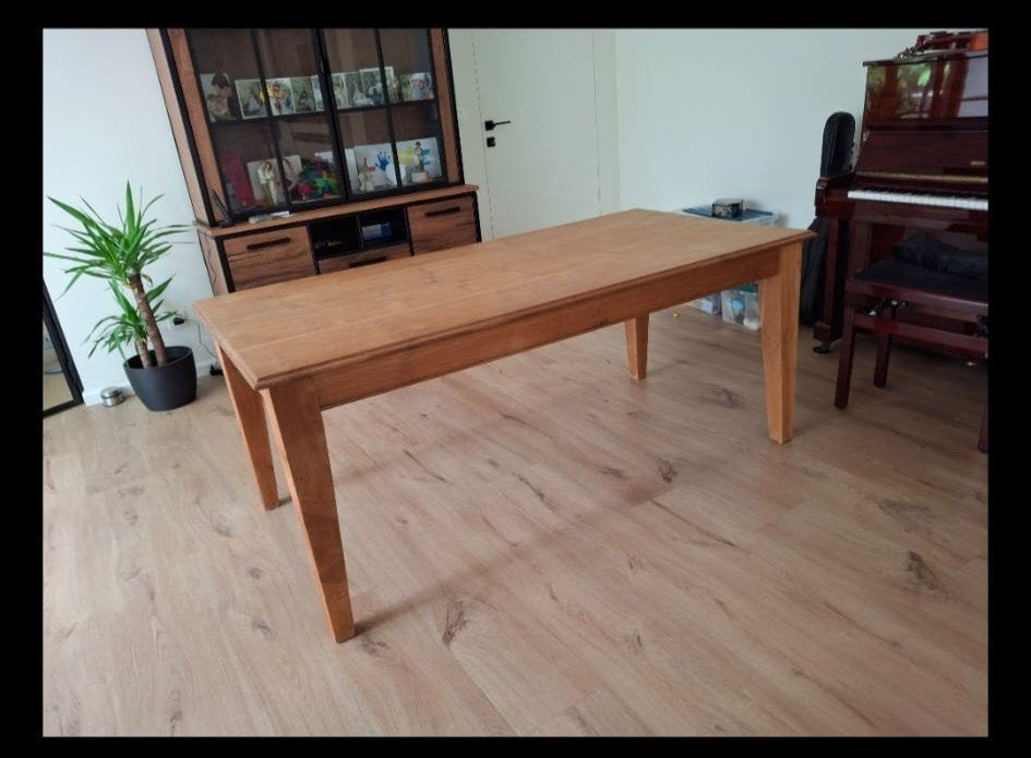 Massief houten eettafel 90x180, Ophalen, Gebruikt, Rustiek, Teakhout