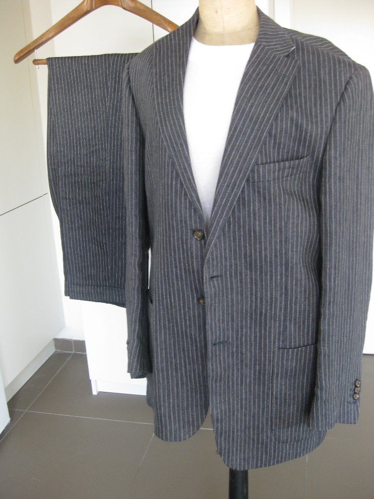 Linnen Kostuum blauw met streepje maat 50 Als nieuw, Ophalen of Verzenden, Zo goed als nieuw, Maat 48/50 (M), Blauw