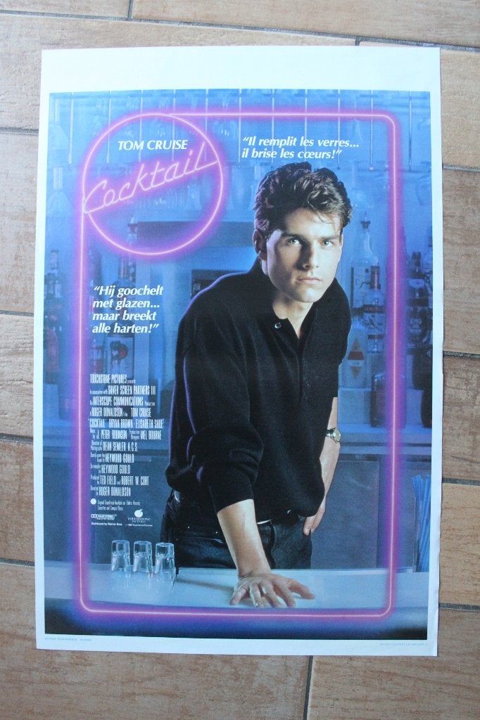 filmaffiche Tom Cruise Cocktail 1988 filmposter, Verzamelen, Rechthoekig Staand, Ophalen of Verzenden, Zo goed als nieuw, A1 t/m A3