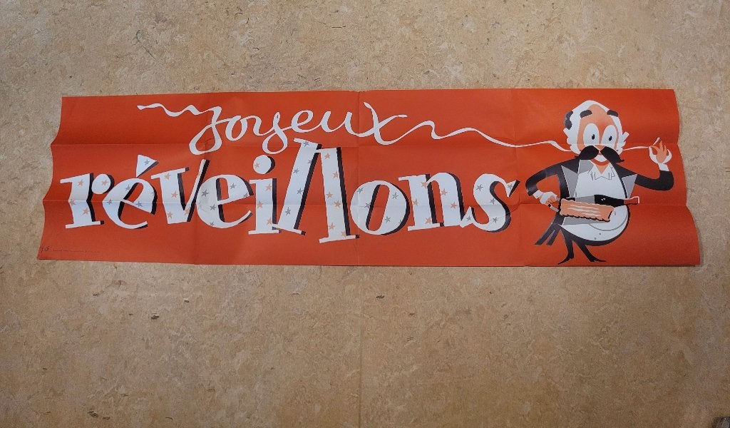 ancienne publicité Delhaize Joyeux Réveillons, Enlèvement ou Envoi, Utilisé, Panneau publicitaire