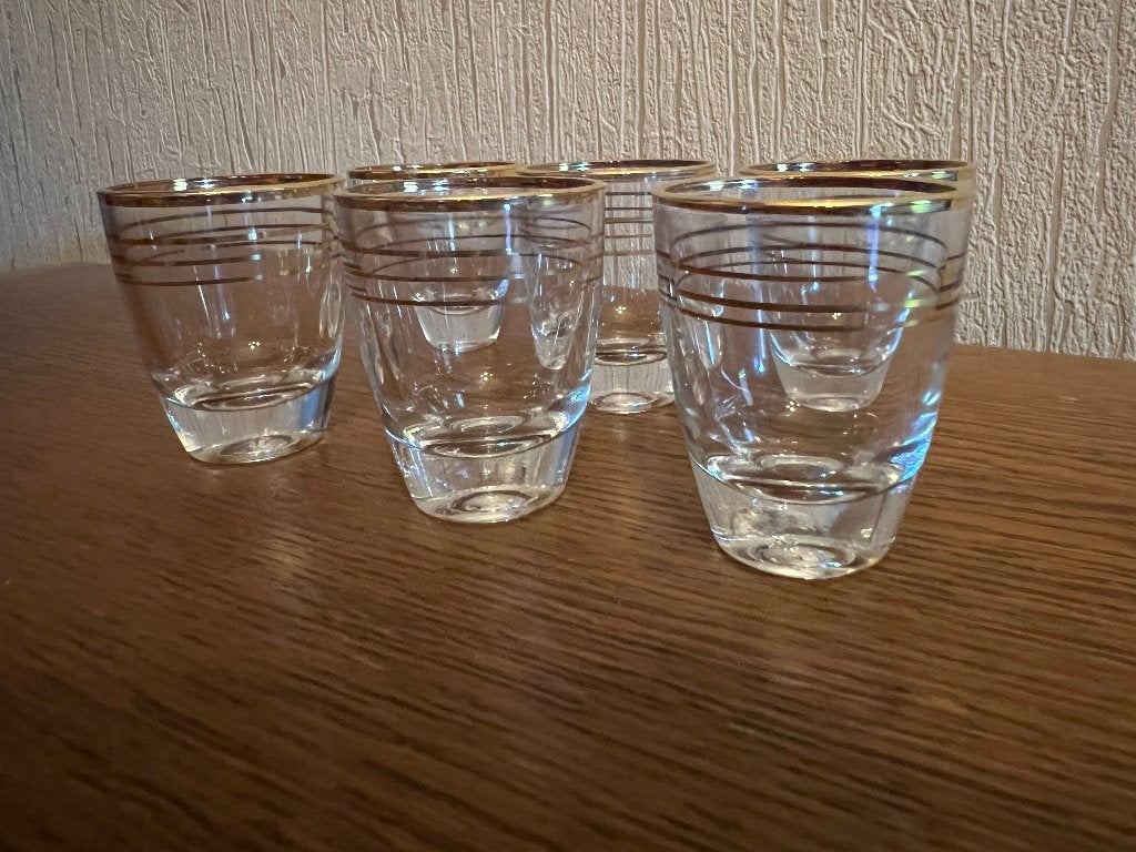 Set van 6 borrelglaasjes POTK, Verzamelen, Glas en Drinkglazen, Zo goed als nieuw, Borrel- of Shotglas, Ophalen