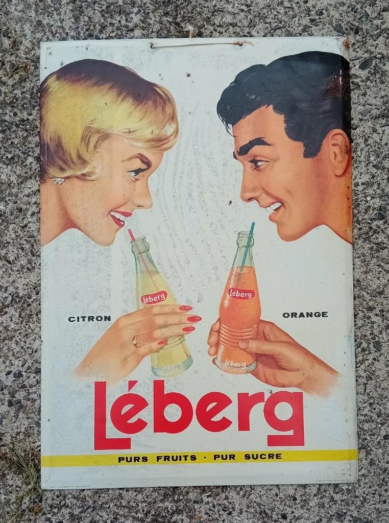 Blikken reclamebordje Léberg, Ophalen, Gebruikt, Reclamebord