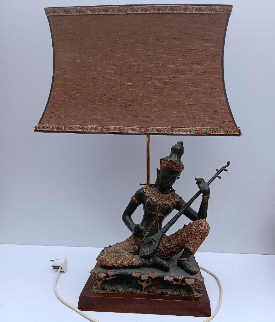 LAMP BRONS BEELD BOEDDHA TAFELLAMP, Ophalen of Verzenden, Brons