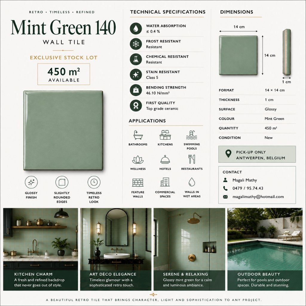 Carrelage vert menthe 14x14cm, Bricolage & Construction, Dalles & Carrelages, Moins de 20 cm, Céramique, Enlèvement, Moins de 20 cm