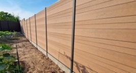 Houtcomposiet WPC schutting met 5 palen, Jardin & Terrasse, Neuf, 6 mètres ou plus, Synthétique, Enlèvement