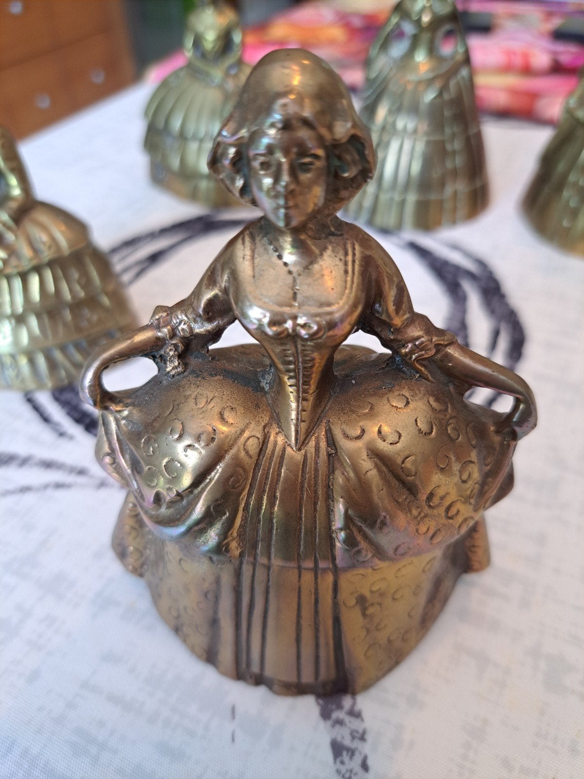 vintage messing tafelbel,  Victoriaanse dame, Ophalen of Verzenden