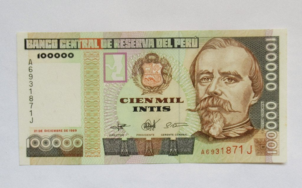 Peru 100.000 Intis  1989, Postzegels en Munten, Verzenden, Zuid-Amerika