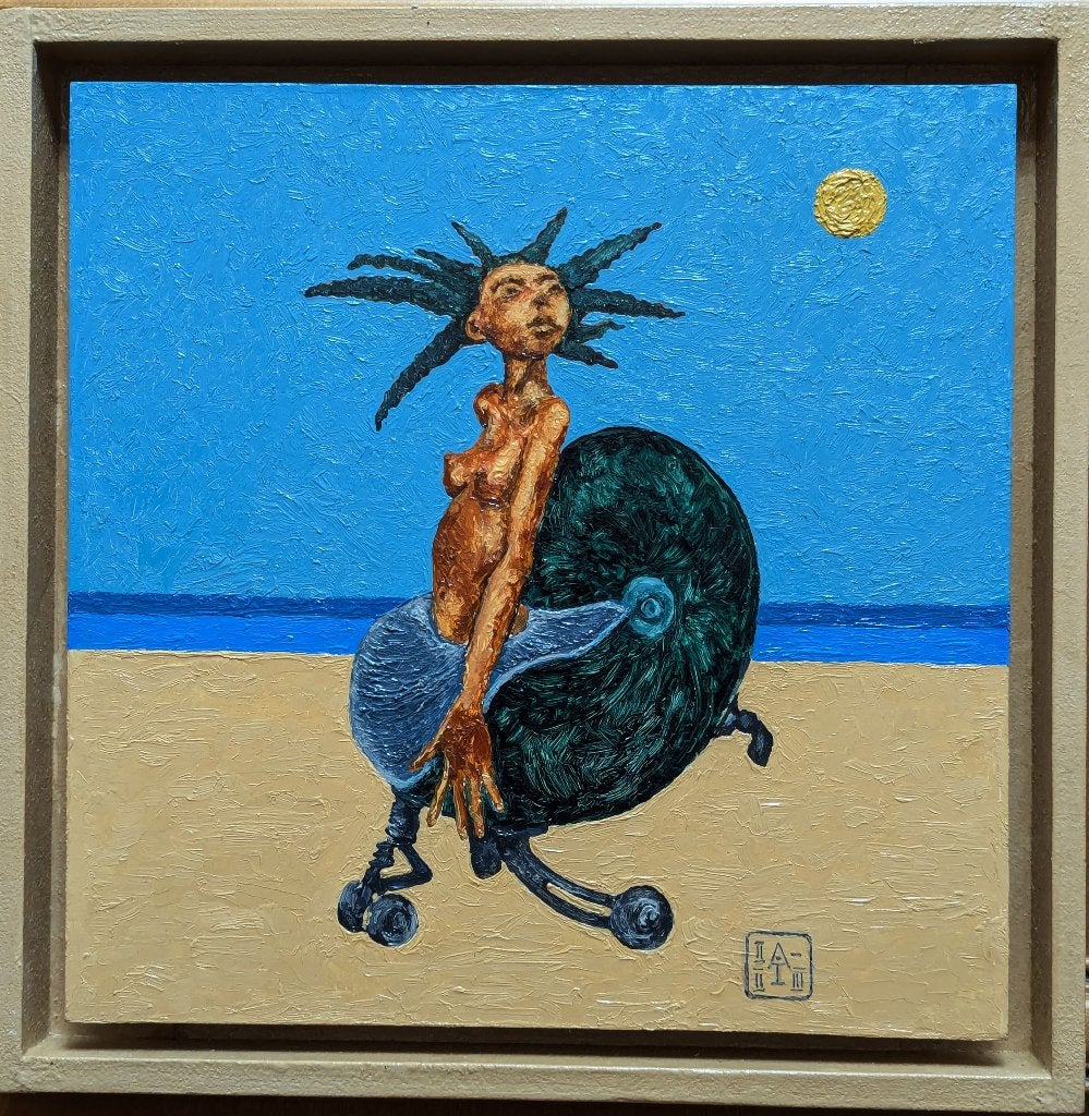 Peinture originale « Sirène », Peinture à l'huile, Encadré, Papier/carton, Personnages de BD/dessins animés