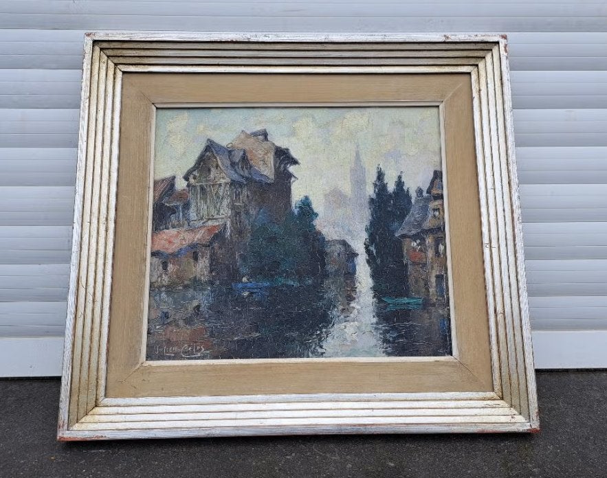 huile sur panneau signe julien celos, Antiquités & Art, Art | Peinture | Classique, Enlèvement ou Envoi, Panneau