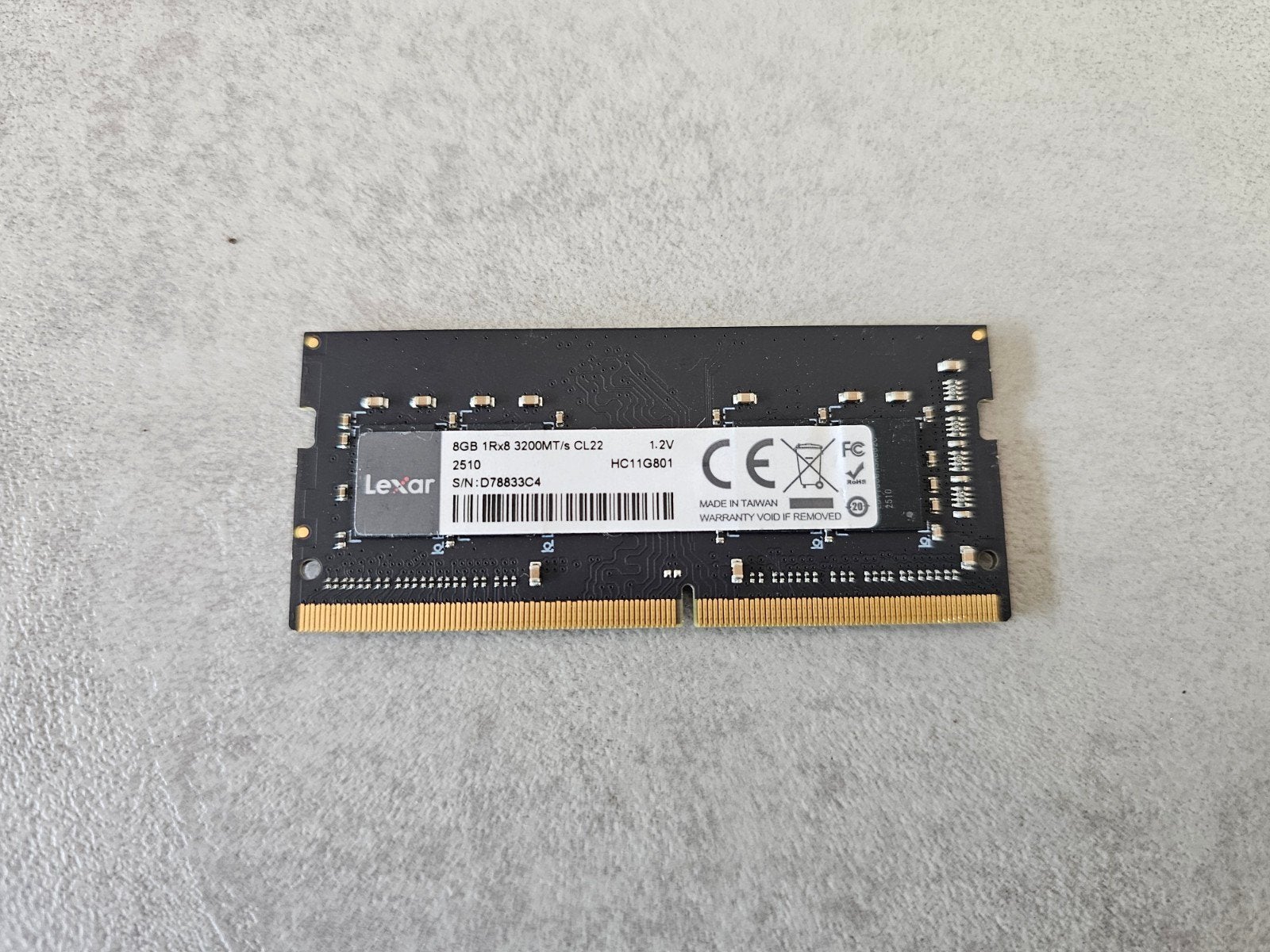 Lexar DDR4 8GB 3200 MT/s SODIMM, DDR4, 8 GB, Enlèvement, Ne fonctionne pas