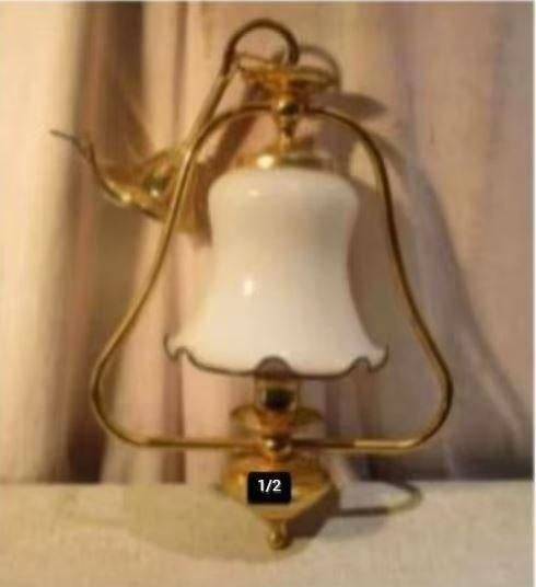 Mooi Retro Hanglamp in metaal en porselein - 48cm, Ophalen of Verzenden, Huis en Inrichting