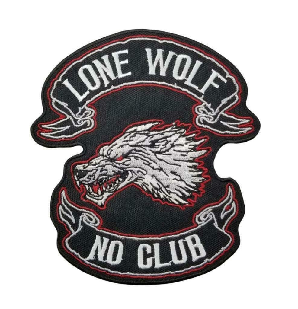 Lone Wolf No Club biker strijk patch - 103 x 115 mm, Ophalen of Verzenden, Nieuw