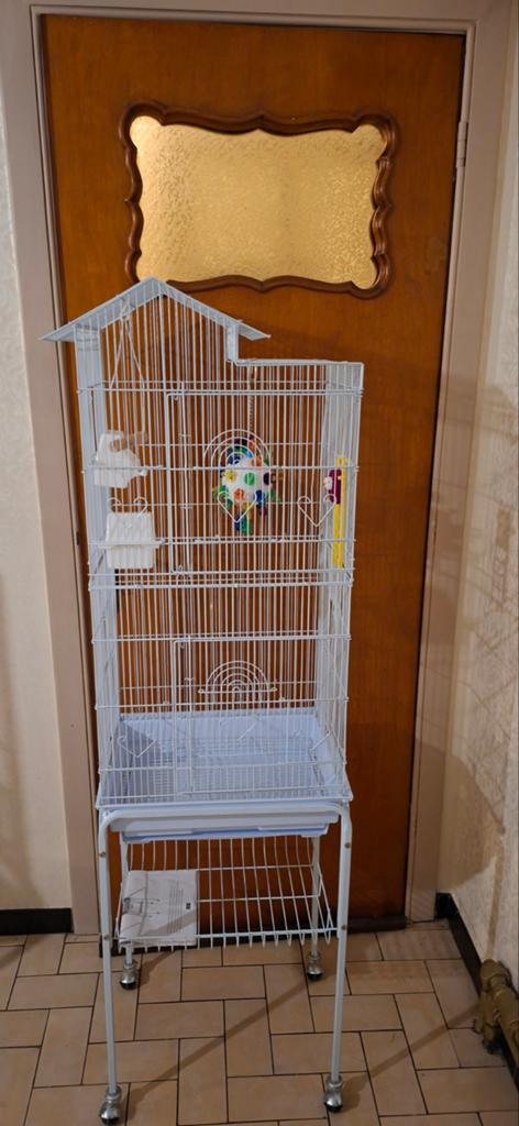 Vogel, parkiet kooi wit op wieltjes, Ophalen, Gebruikt, Aluminium, Vogelkooi