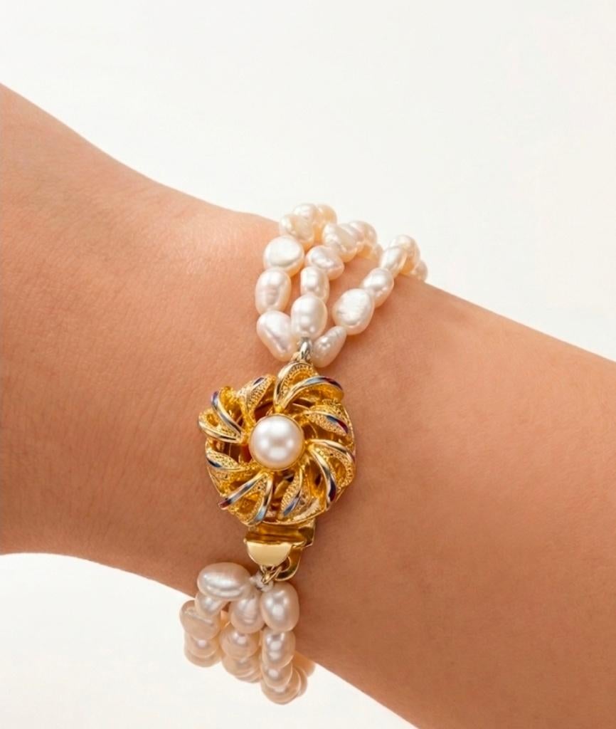 Bracelet plaqué or et perle de culture NEUF Vintage 50-70', Verzenden, Nieuw, Wit, Overige typen
