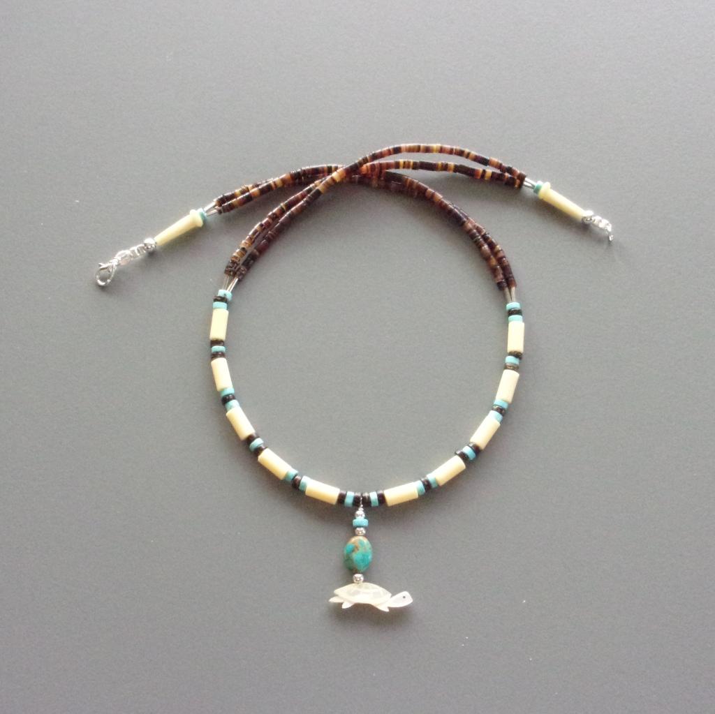 Indiaanse damesketting met Zuni schildpad fetisj hanger, Blauw, Nieuw, Ophalen of Verzenden, Met edelsteen