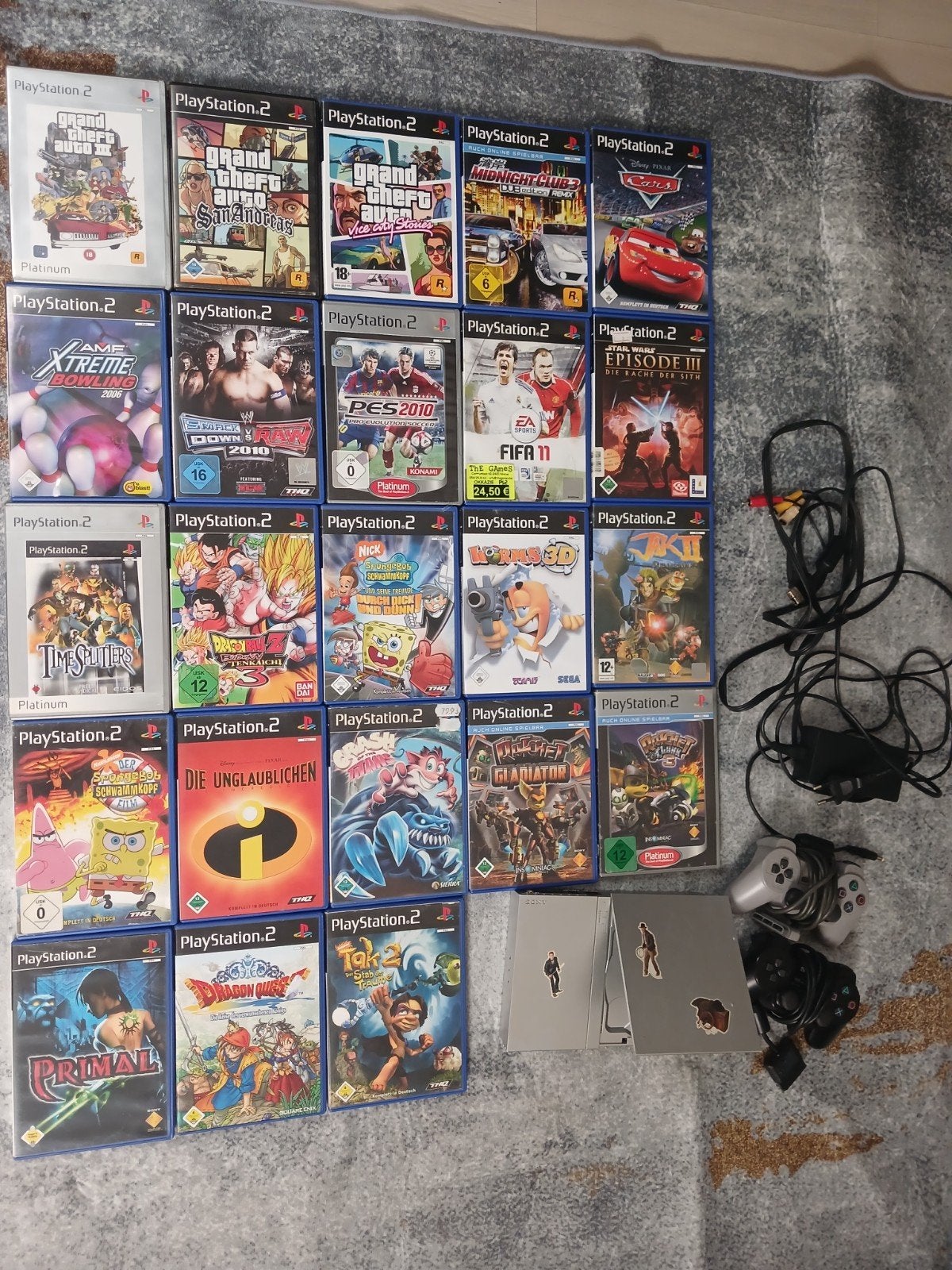 PlayStation 2 Slim + 23 originele games + 2 controllers, Games en Spelcomputers, Spelcomputers | Sony PlayStation 2, Met 2 controllers