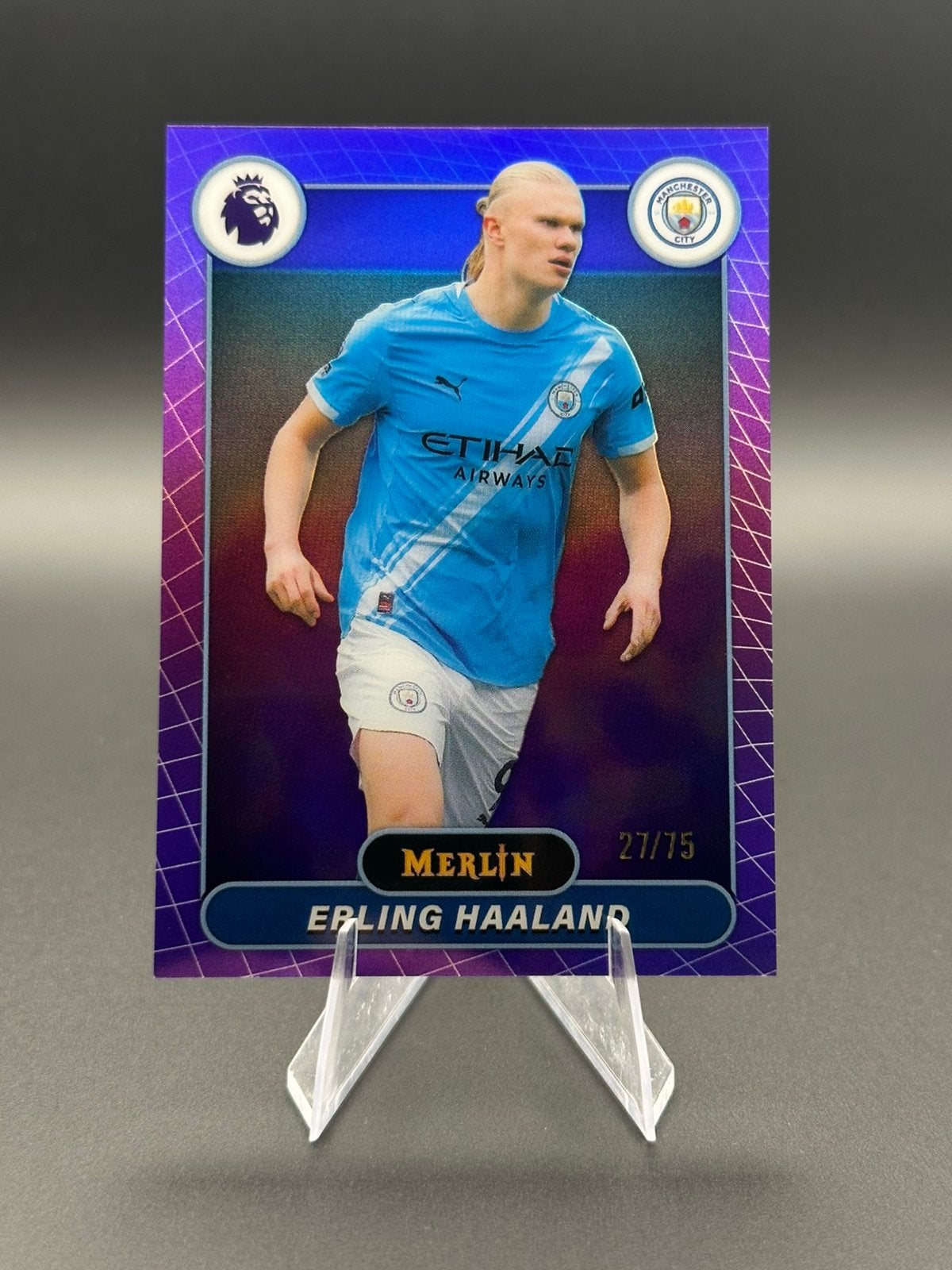 Topps Merlin Premier League - Erling Haaland purple /75, Verzamelen, Ophalen of Verzenden, Zo goed als nieuw