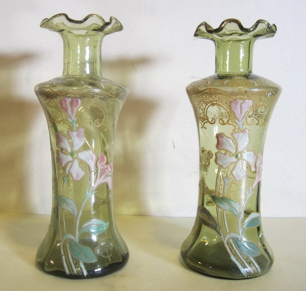 Paire de vases Legras anciens art nouveau, décor émaillé, Enlèvement ou Envoi