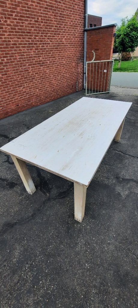 Massief houten tafel 200x95 wit gepatineerd verweerde look, Ophalen