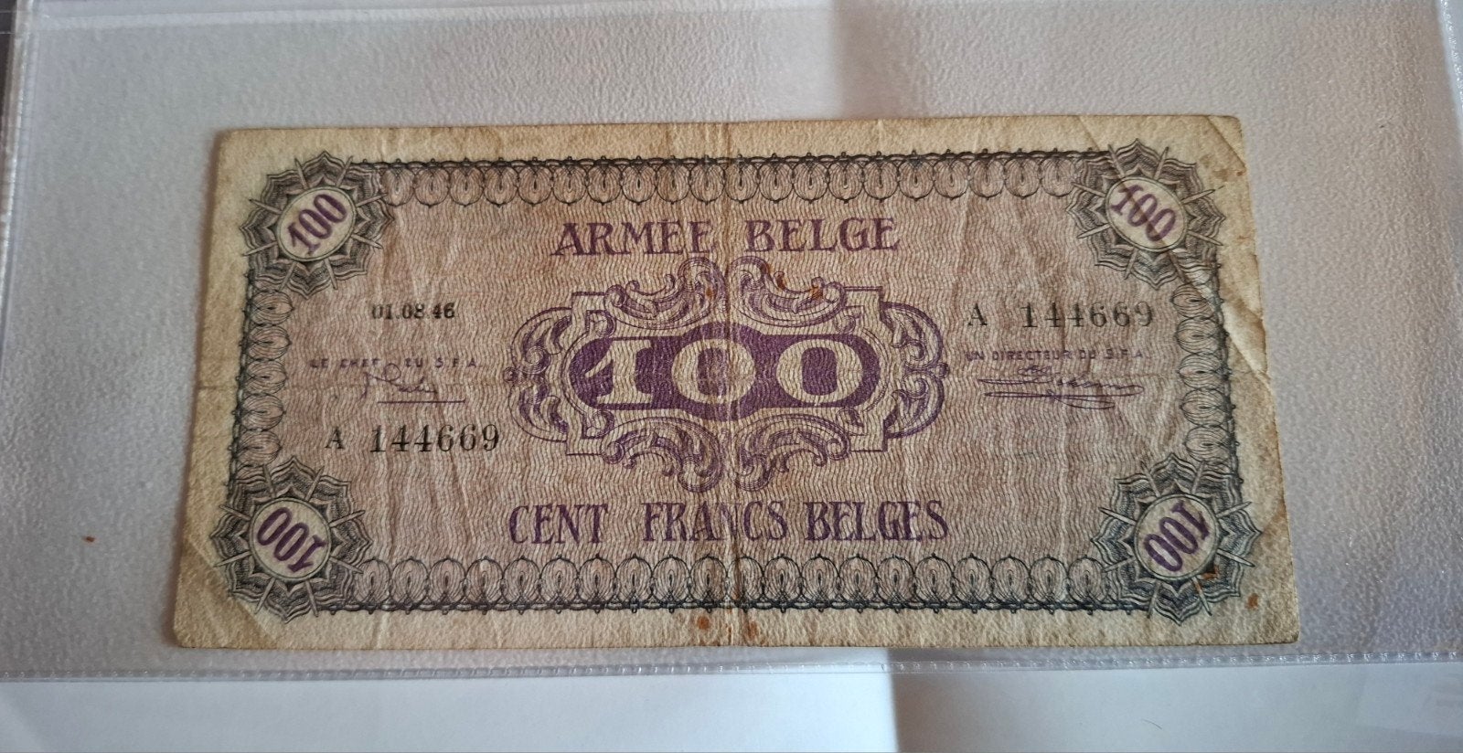 100 frank van belgiche leger, Ophalen of Verzenden