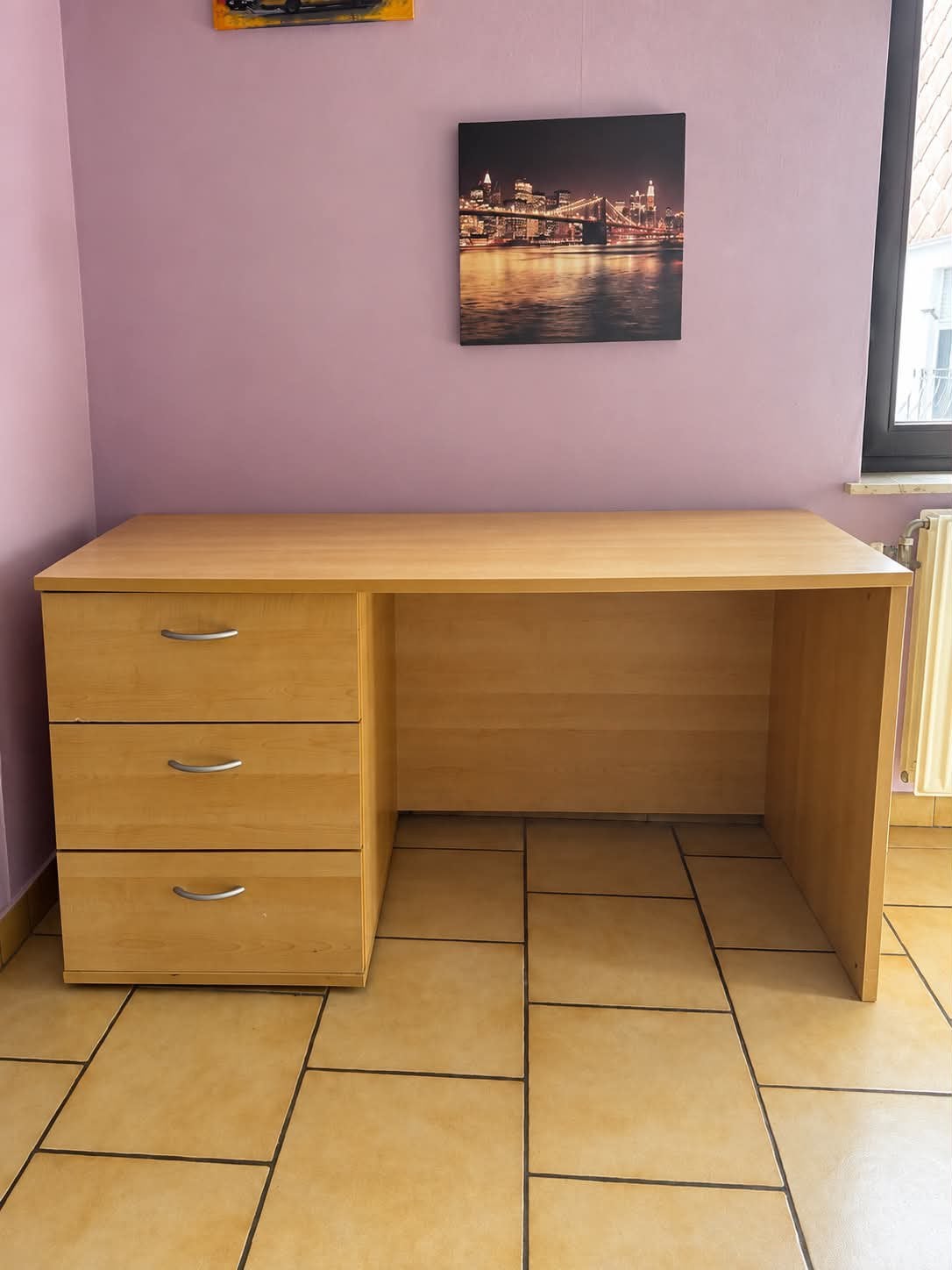 Bureau 3 tiroirs en bois, Enlèvement, Comme neuf, Bois