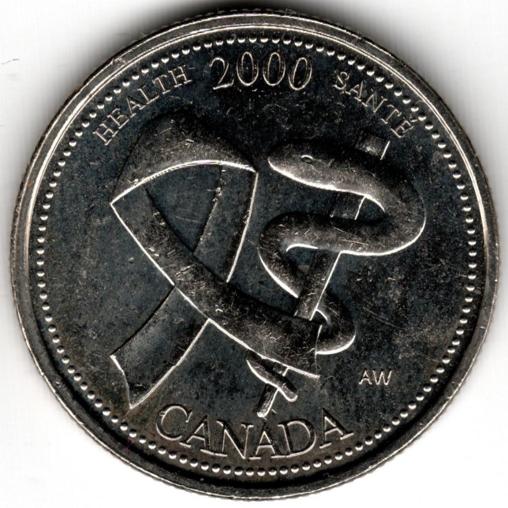 Canada : 25 Cents 2000 Gezondheid 3e Millennium KM#373 Ref 1, Postzegels en Munten, Munten | Amerika, Ophalen of Verzenden, Noord-Amerika