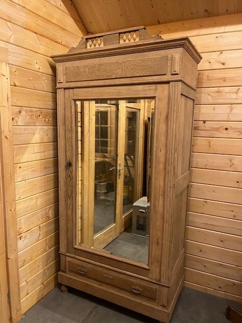 Antieke Mechelse kast met spiegeldeur, Ophalen, Glas, Met plank(en)