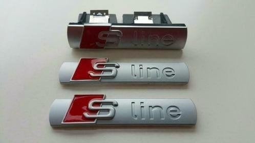 Een set van 3 audi sline metaal logo's voor spatbord + grill, Bumper, Nieuw, Voor, Audi