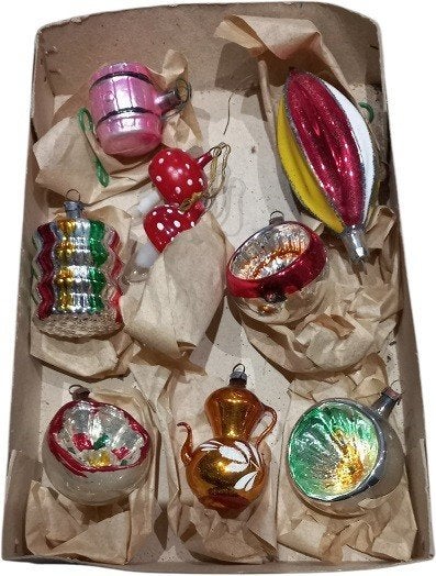 set van 8 glazen kerstballen. met kannetje!, Ophalen, B, Gebruikt, B