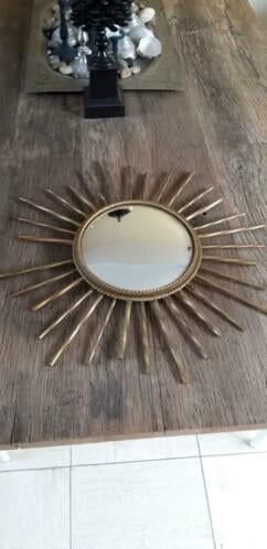 Vintage zonnespiegel metaal 59 cm jaren 50, Antiek en Kunst, Ophalen of Verzenden