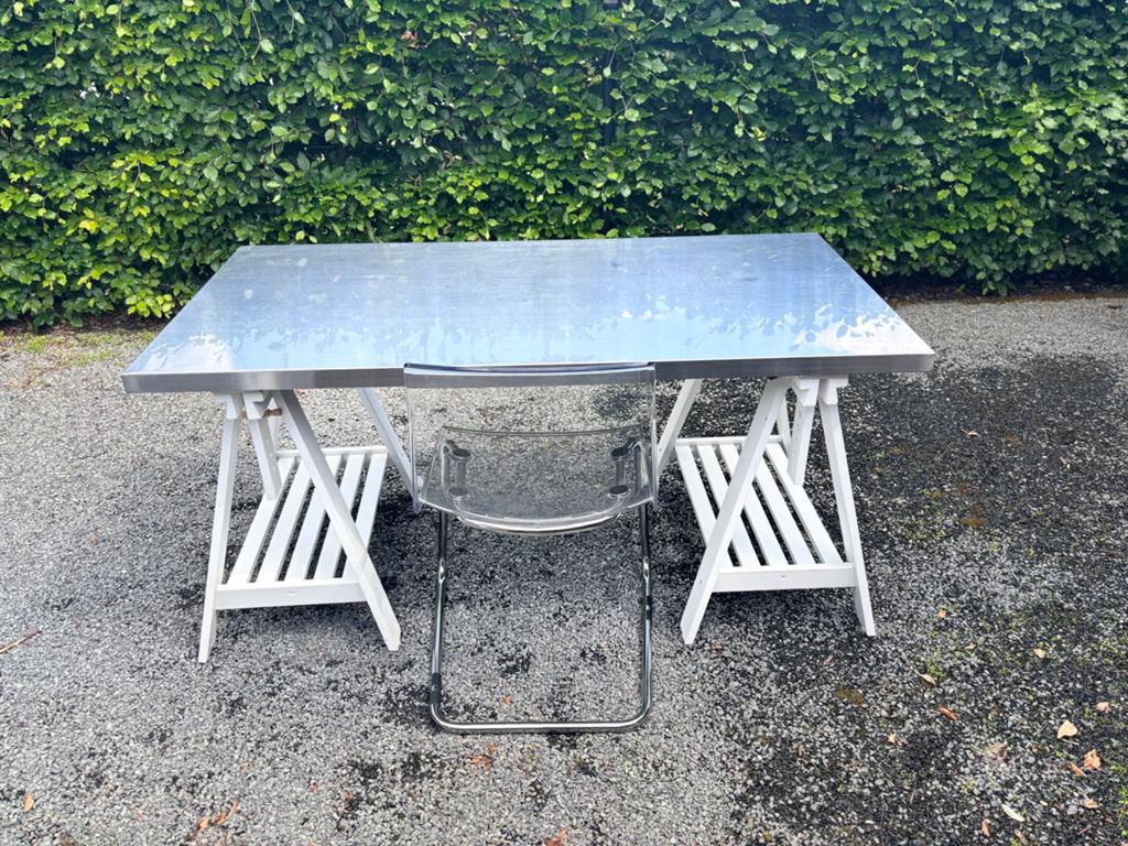 Stevige buraeuschragen + inox werkblad + stoel, Ophalen, Gebruikt