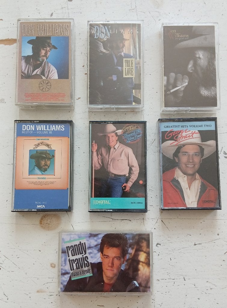 7 Countrymuziek cassette van D.Williams R.Travis G.Strait, Originale, Enlèvement, Utilisé, Country et Western