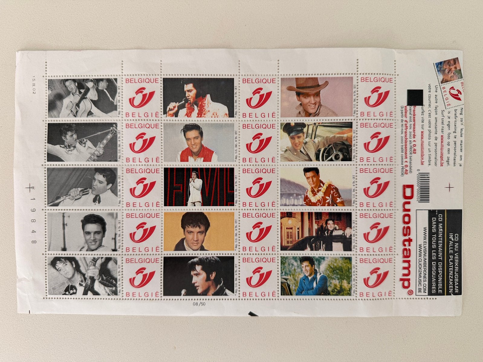 Elvis Presley - postzegels b post - 08/50, Postzegels en Munten, Ophalen of Verzenden