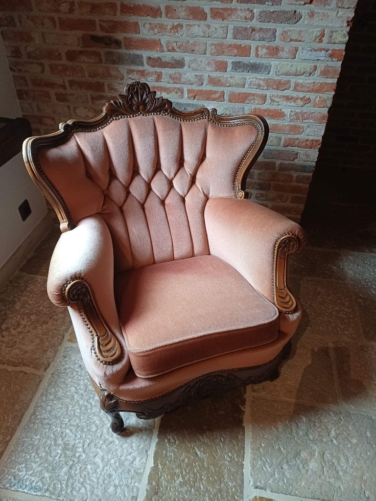 Vintage boudoir fauteuil in Neo-Barokstijl, Huis en Inrichting, Ophalen, Gebruikt, Hout, Neo-Barokstijl