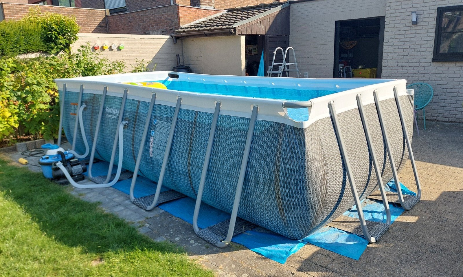COMPLETE zwembadset 4m88 x 2m44 met filter/verwarming/zuiger, Gebruikt, 200 tot 300 cm, Rechthoekig, Ophalen