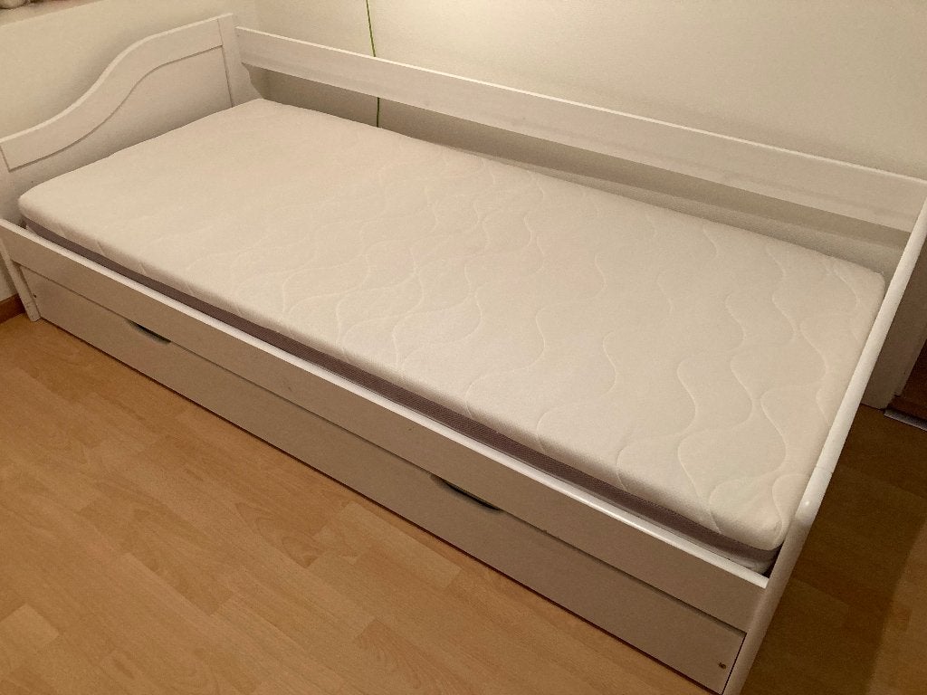 vidaXL Bedbank uittrekbaar grenenhout wit 90x200 cm, Matelas, Enlèvement, 180 cm ou plus, 85 à 100 cm
