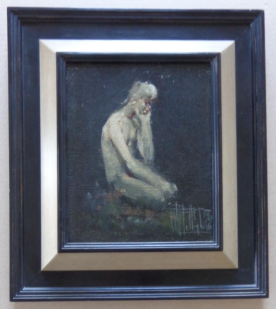 ROGER VAN BELLEGHEM / NAAKTE VROUW / OLIEVERF 34x30cm KADER, Enlèvement ou Envoi
