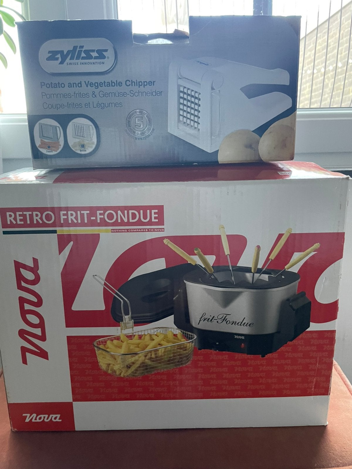 Retro frit fondue stel en frietsnijder, Electroménager, Enlèvement, Comme neuf