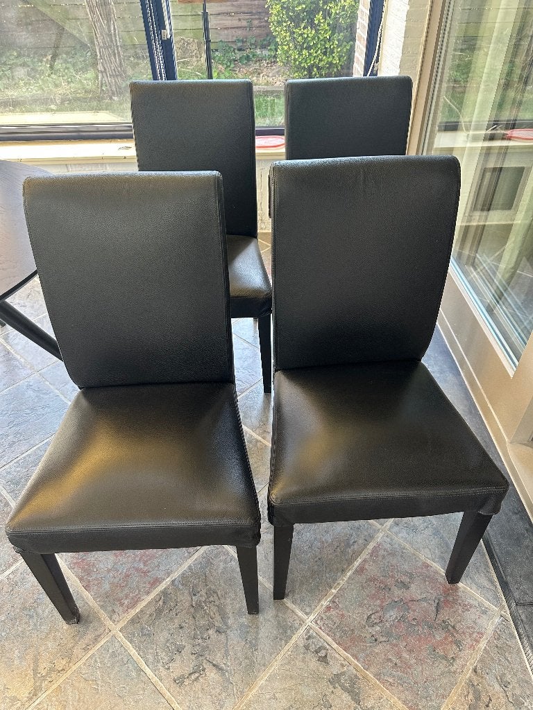4 zwarte eetkamerstoelen, Huis en Inrichting, Stoelen, Ophalen, Gebruikt, Zwart, Leer