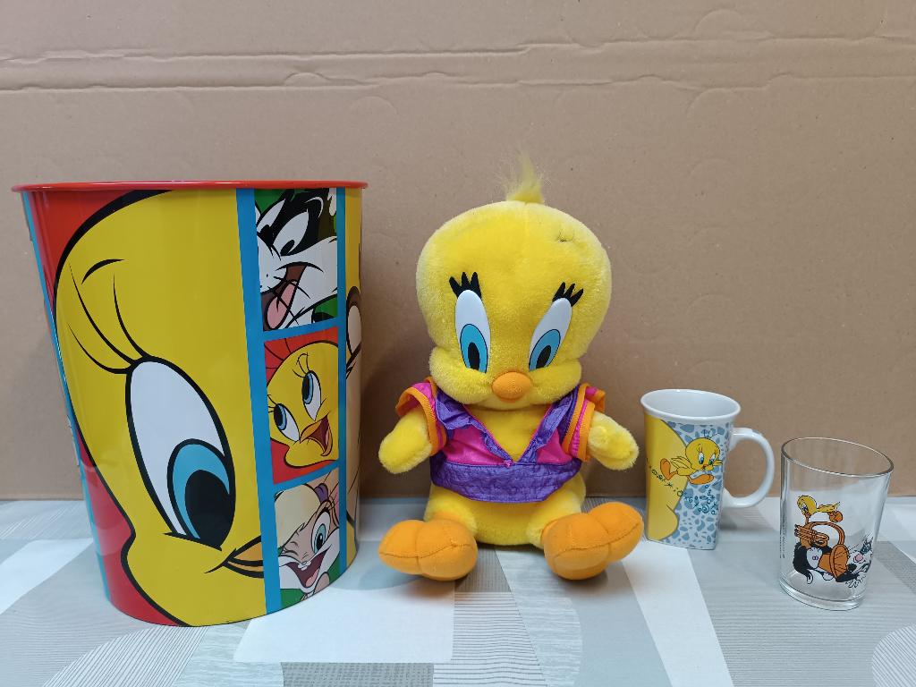 Tweety Sylvester - Looney Tunes - Warner Bros - Tas Mok Glas, Enlèvement ou Envoi, Looney Tunes, Utilisé, Statue ou Figurine