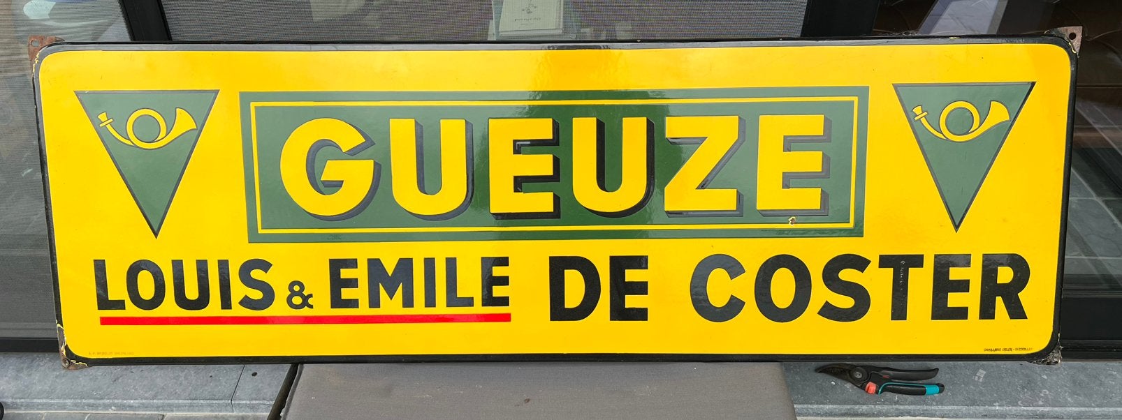 Prachtige emaille bord Gueuze De Coster, Verzamelen, Ophalen, Gebruikt, Reclamebord