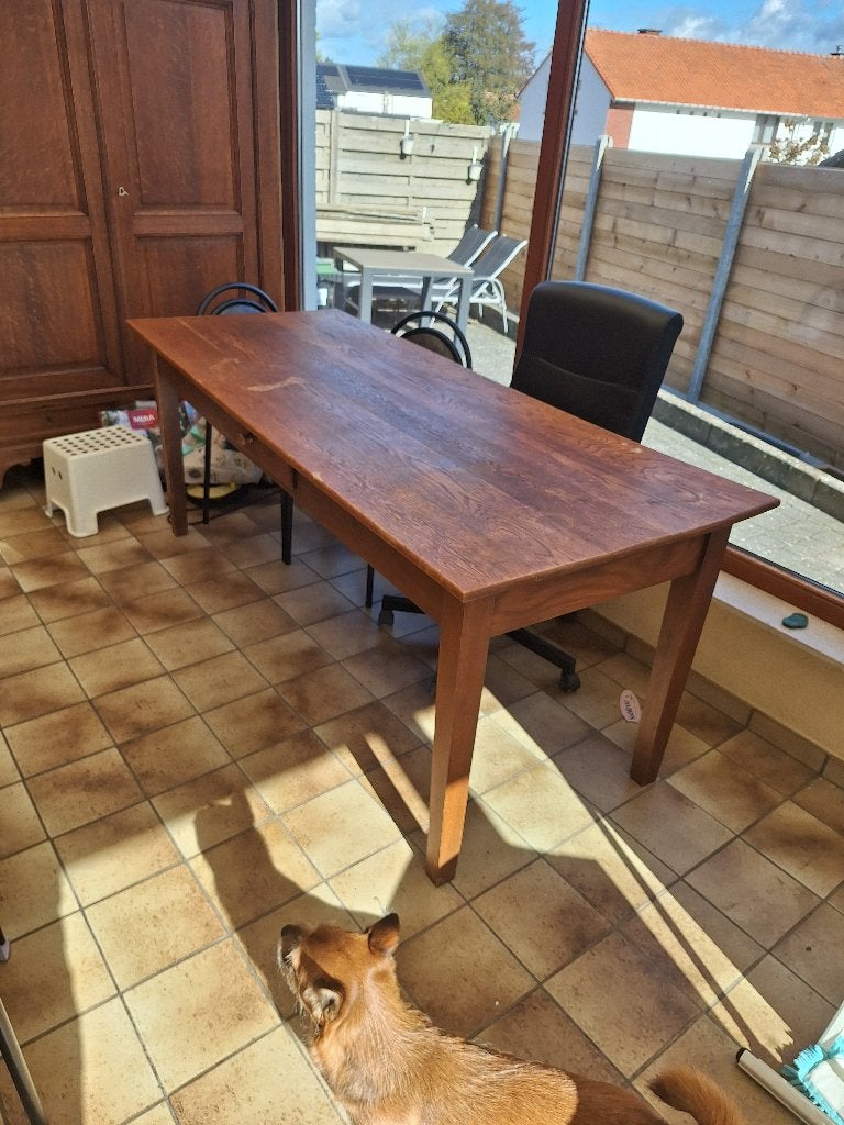 Oude boerentafel (80x200) en 5 boerenstoelen + 1 defecte, Huis en Inrichting, Ophalen, Gebruikt, Bruin, Vijf, Zes of meer stoelen