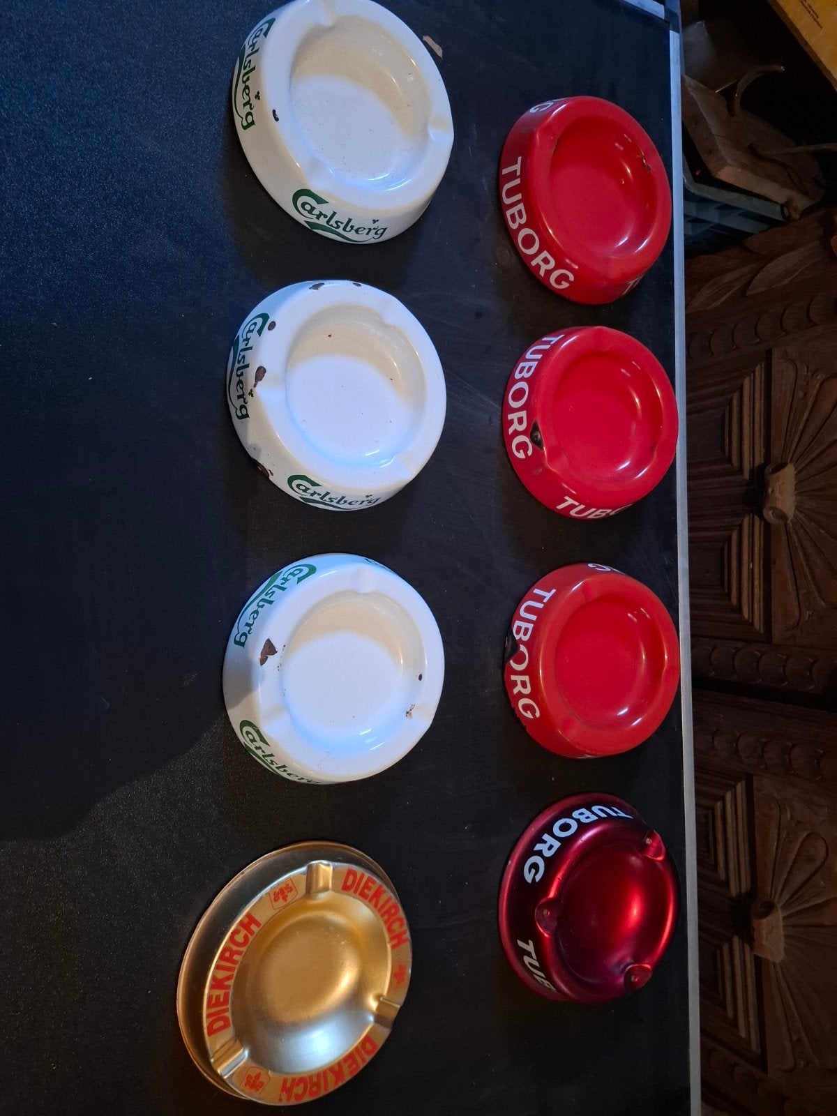 set 6 geëmailleerde asbakken plus 2 ongeglazuurde, Ophalen, Gebruikt