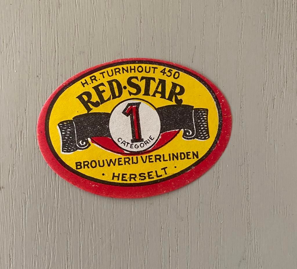 Oud bier etiket RED-STAR brouwerij VERLINDEN - HERSELT, Verzamelen, Ophalen of Verzenden, Zo goed als nieuw