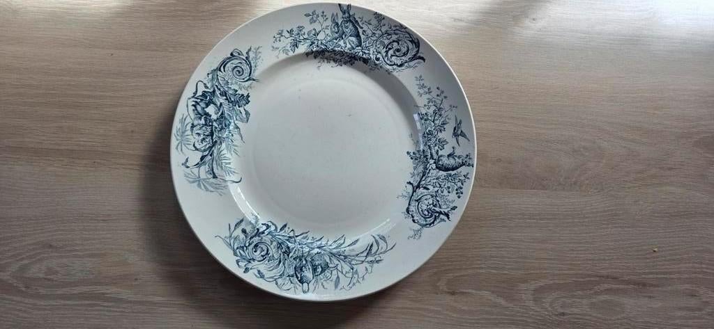 Antiek groot blue-white bord/luneville/K.G/serie chasse., Ophalen of Verzenden