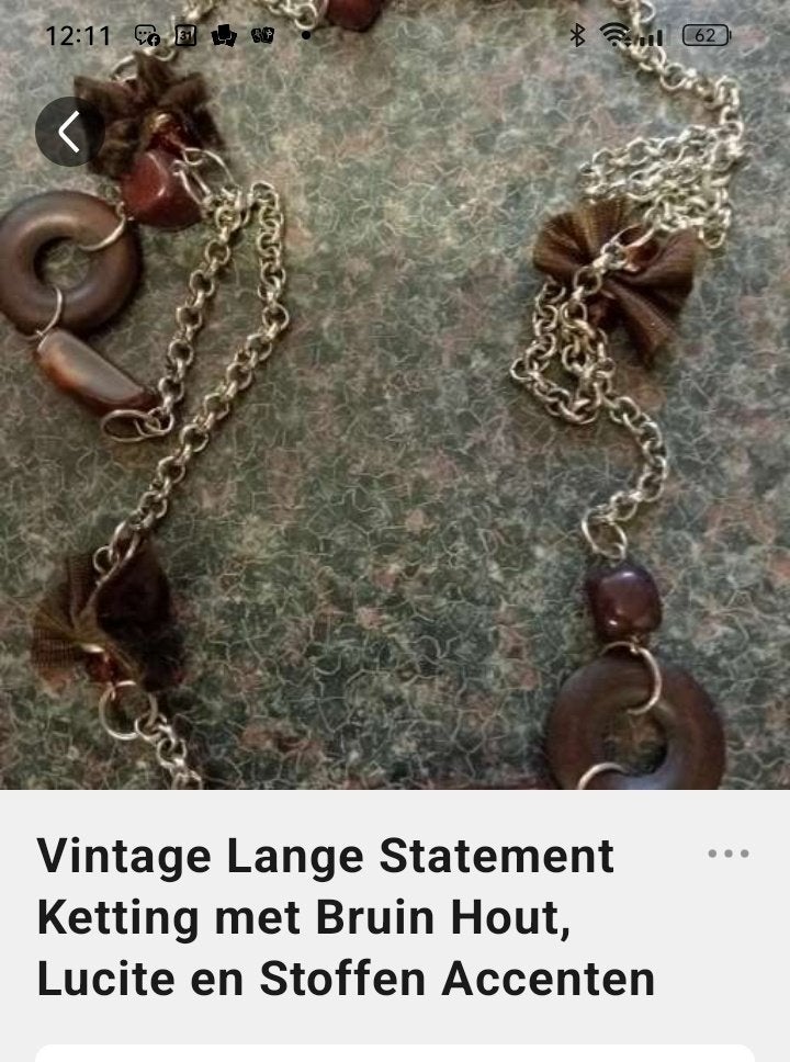 ketting met bruin hout en stoffen accenten, Bijoux, Sacs & Beauté, Enlèvement ou Envoi, Brun