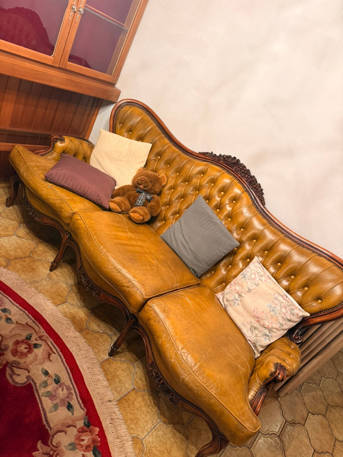 Klassieke vintage lederen salon – 3-zit + 2 fauteuils, Ophalen