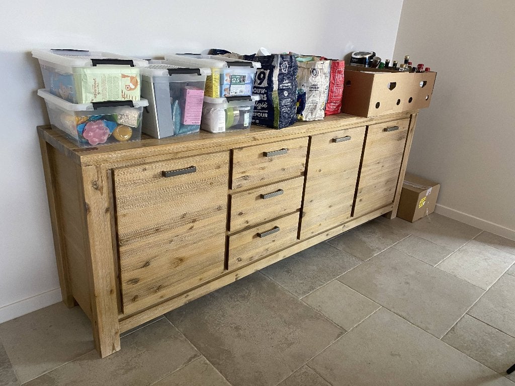 Wandkast Acacia massief hout (230x47x85) (3 lades, 3 deuren), 25 à 50 cm, Avec tablette(s), 200 à 250 cm, Moins de 100 cm