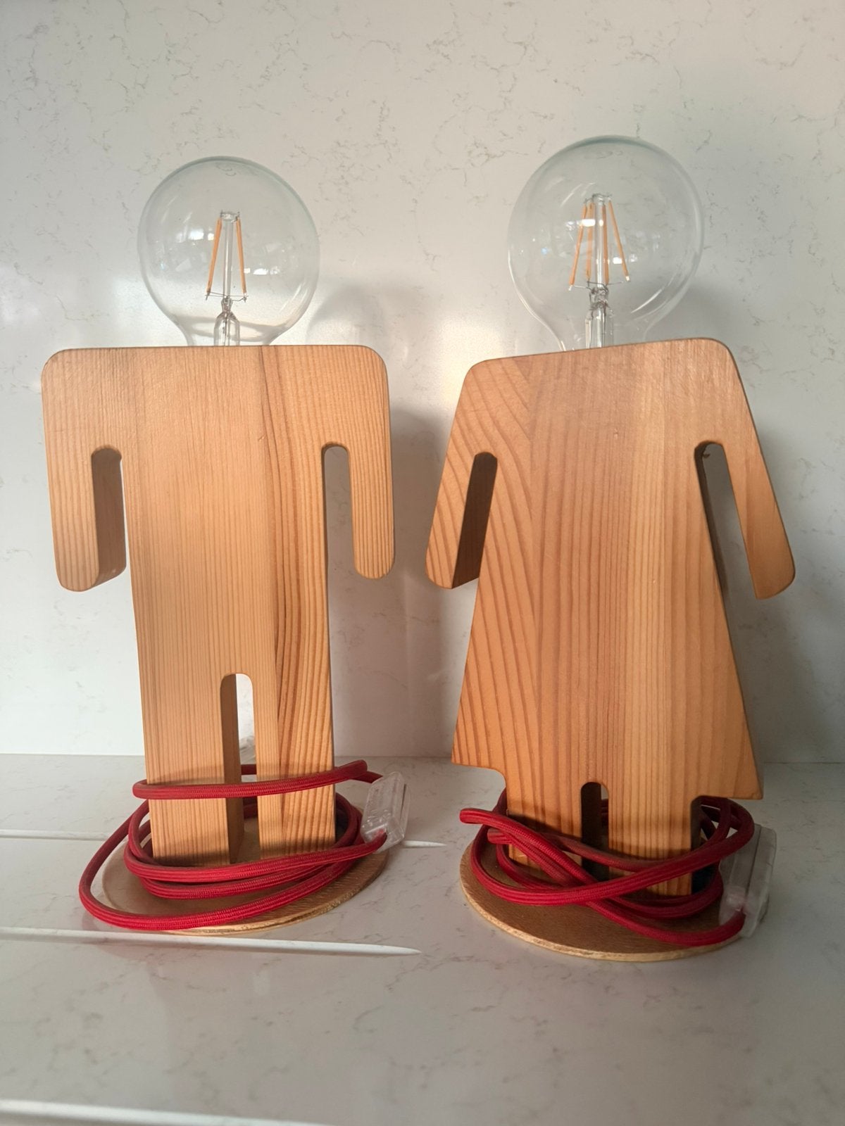 Set van 2 houten tafellampen - Adam & Eva, Enlèvement, Comme neuf